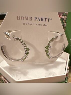 Peridot Hoop Earrings | Rhodium Plated Statement Hoops